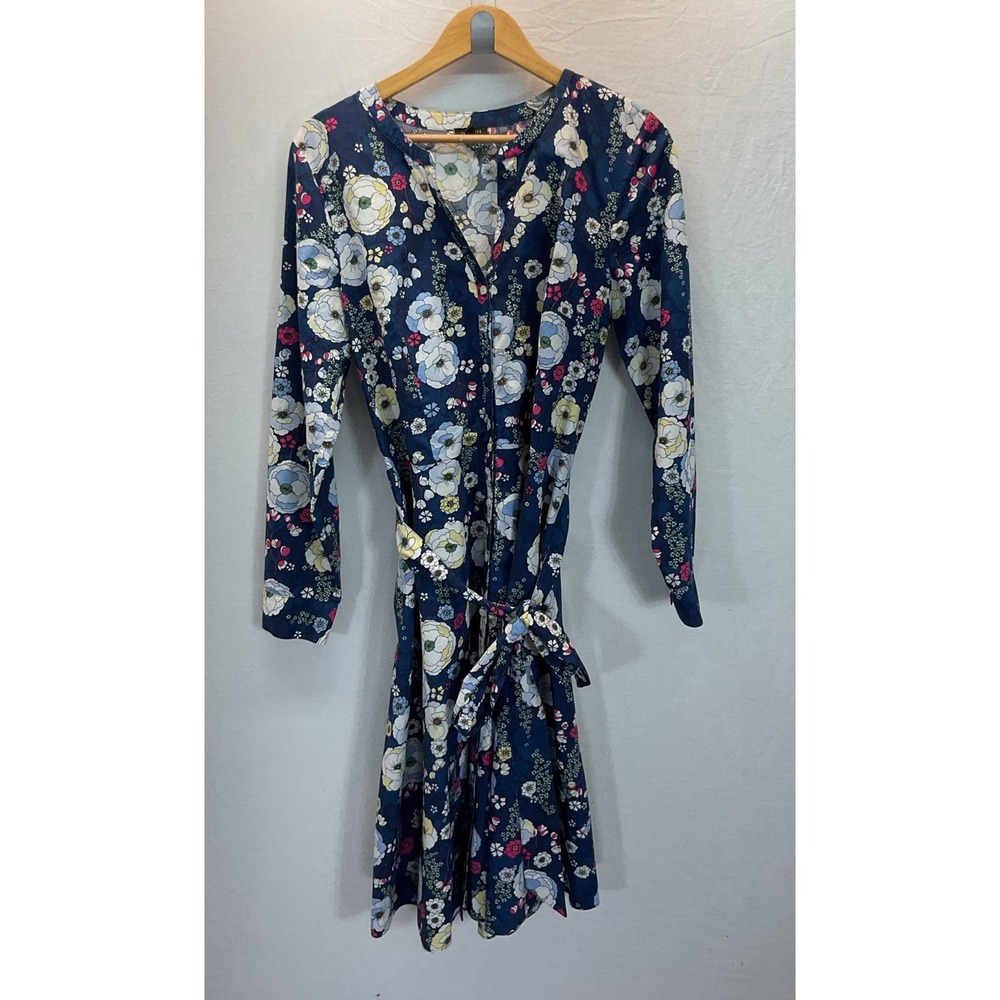 Talbots Falling Blossoms Belted Button Front Cotton Shirt Dress Career 12 Poplin